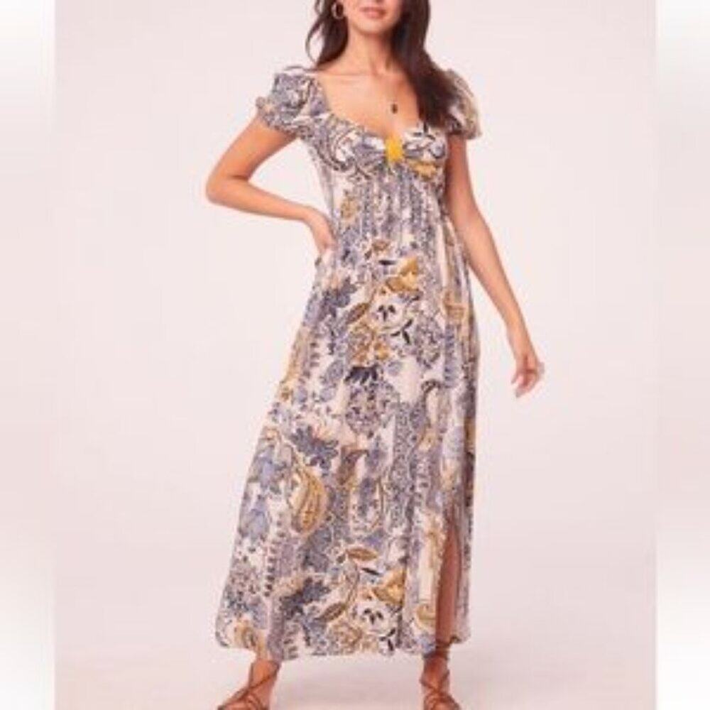 Band Of The Free Cheryl Floral Maxi Dress in Blue and Yellow Vacation Size XS